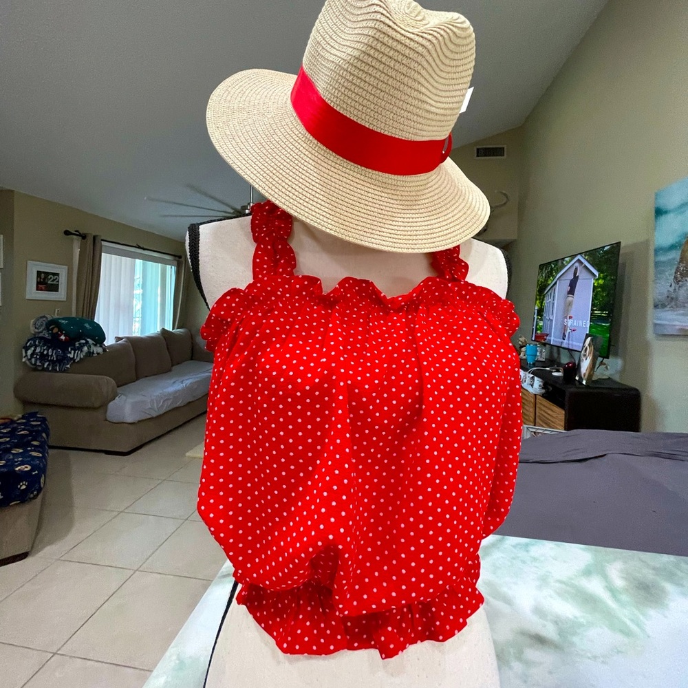Active USA Red Hot Polka Dot Blouse NWT